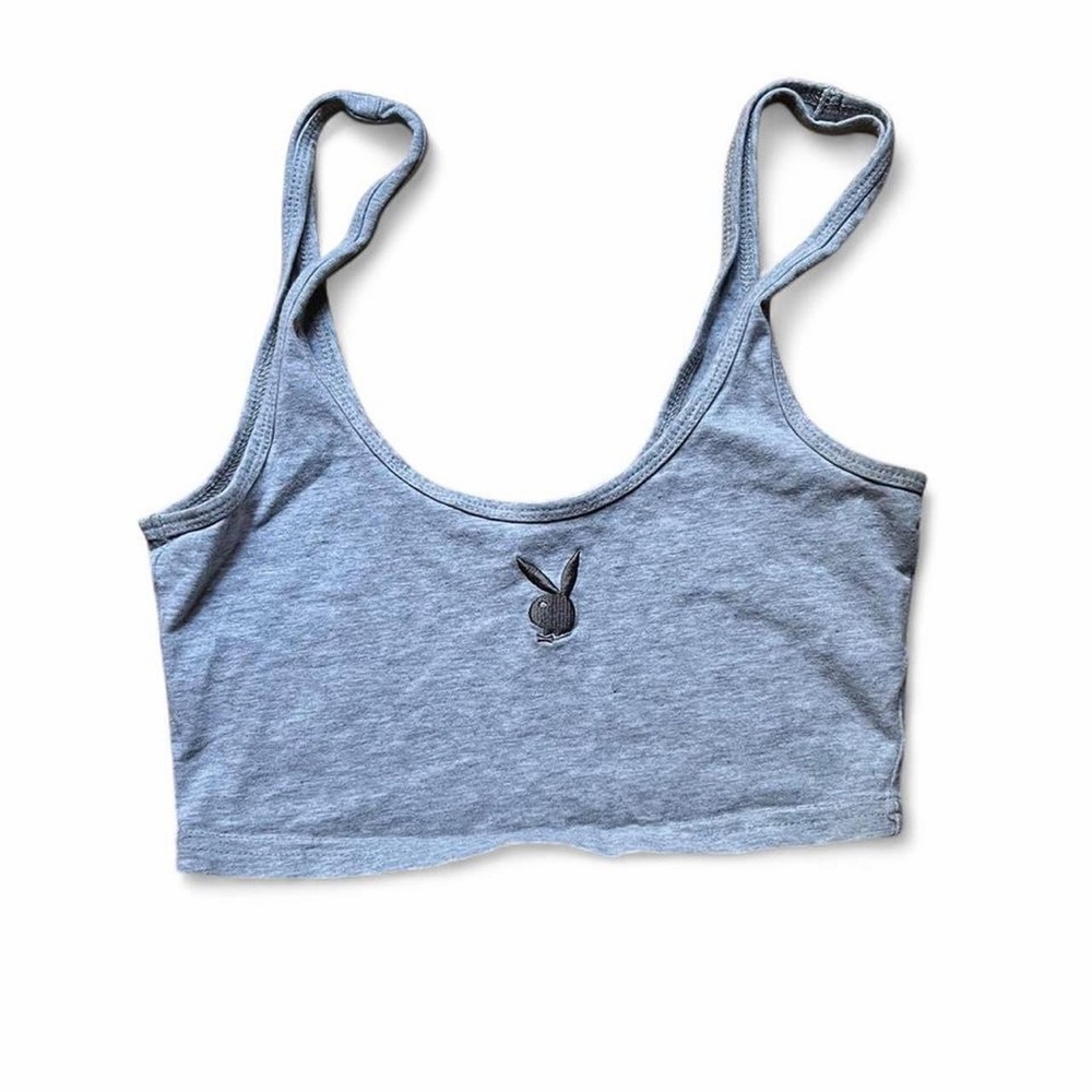 PLAYBOY Light Gray Cotton Crop Top with Bunny Logo